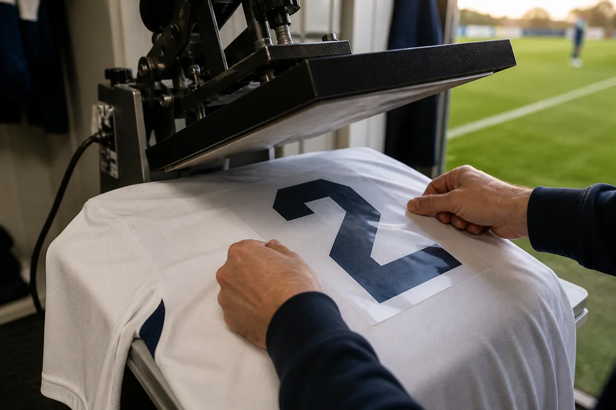 Presse à chaud appliquant un numéro sur le dos d&rsquo;un maillot de football