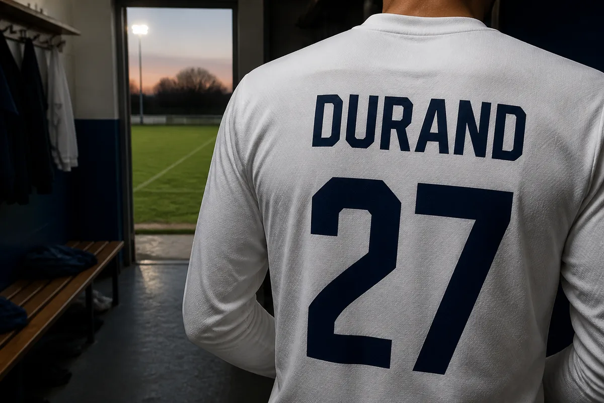 Dos d&rsquo;un maillot de football portant un nom et un numéro nettement contrastés